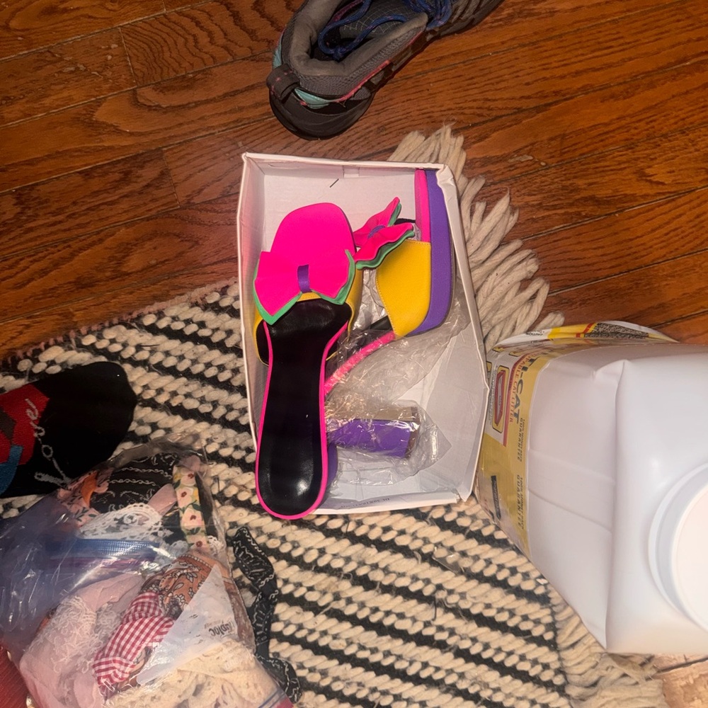 Vibrant Women's Heels with Pink and Yellow Accents